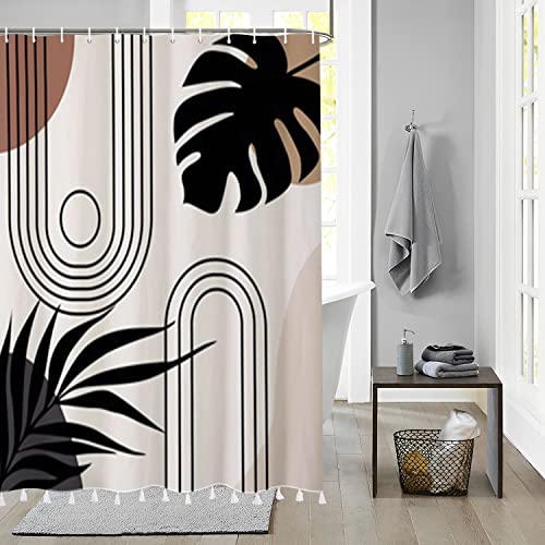 Bovlleetd Tropische Blätter Duschvorhang mit Quaste Monstera Muster Duschvorhang mit Quasten Dekorative Wasserdichtes Gewebe mit 12 Haken Maschine waschbar Polyester 180x200cm von Bovlleetd