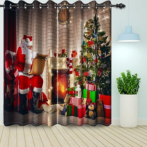 Bovlleetd Weihnachten Fenster Vorhang Weihnachtsmann Weihnachtsbaum Ziegelwand Vorhang Countdown Kamin Blackout Vorhang Verdunkelung Fenster Vorhänge 2 Stück 140x145cm von Bovlleetd