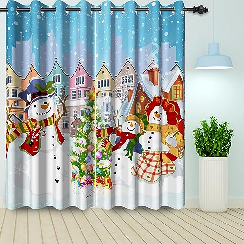 Bovlleetd Weihnachten Schneemann Blackout Vorhänge Winter Saison Xmas Baum Verdunkelung Fenster Vorhänge Dreamy Winter Scenery Dekorative Vorhang 2 Stück 117x138cm von Bovlleetd