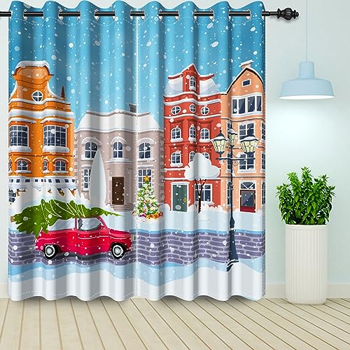 Bovlleetd Winter Vorhang Öse Top Thermisch isoliert Blackout Vorhänge Natur Landschaft Schnee Baum Berg Schloss Druck Fenster Vorhänge für Winter Schlafzimmer 2 Stück 117x138cm von Bovlleetd