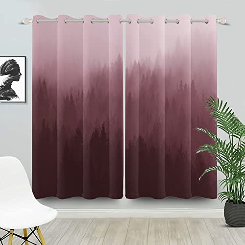 Bovlleetd Zimmer Verdunkelung Blackout Vorhänge für Schlafzimmer abstrakte Wald Gradient Farbe lila thermische isolierte Vorhang Vorhänge 140x145cm (Breite x Länge) Satz 2 Paneele Aubergine von Bovlleetd