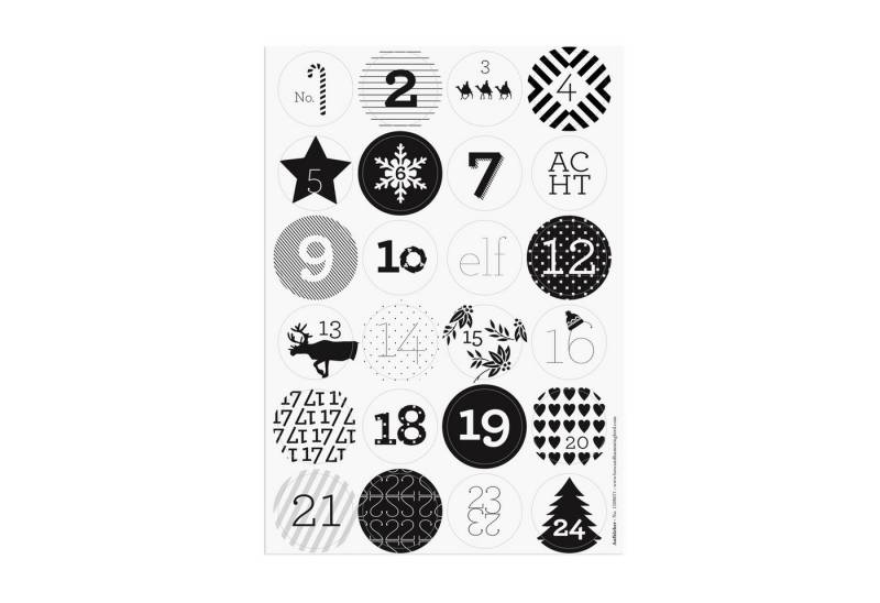 Bow & Hummingbird Adventskalender Aufkleber 24 Sticker Adventskalender Schwarz/Weiß von Bow & Hummingbird
