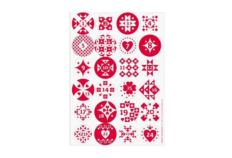 Bow & Hummingbird Adventskalender Aufkleber Sticker Adventskalender Rot/Weiß von Bow & Hummingbird