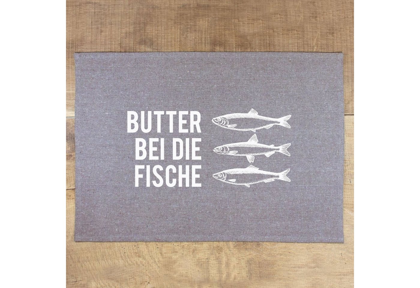 Platzset, Tischset Butter bei die Fische, Bow & Hummingbird, aus recycelter Baumwolle von Bow & Hummingbird