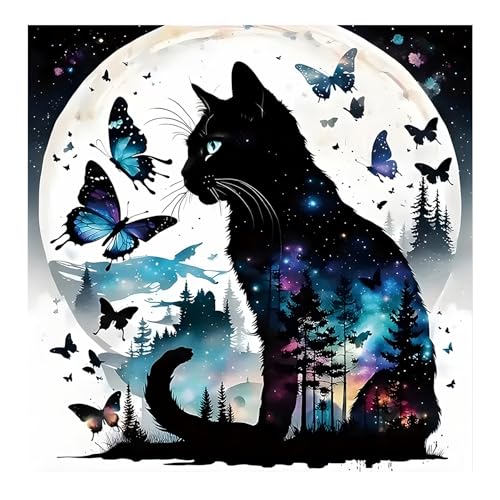 Bowetile Halloween Diamond Painting Schwarze Katze Erwachsene, Nachtszene Mond Schmetterling mit Strasssteinen für Anfänger, Diamant Painting Bilder Erwachsene, für Home Wand Decor 30x30cm Bowetile Halloween Diamond Painting Schwarze Katze Erwachsene, Nachtszene Mond Schmetterling mit Strasssteinen für Anfänger, Diamant Painting Bilder Erwachsene, für Home Wand Decor 30x30cm von Bowetile