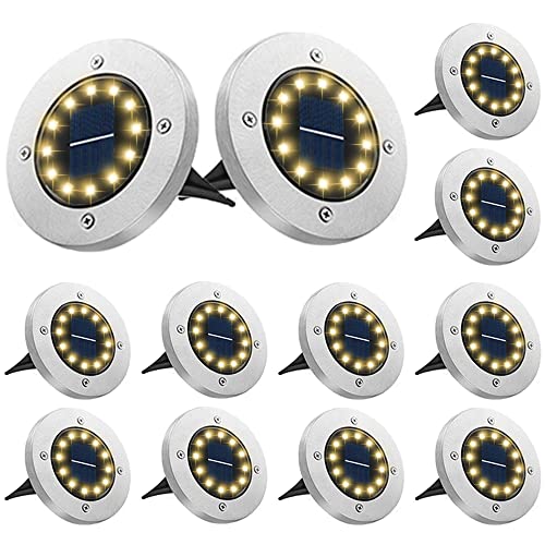 Bowfar 12 Stück Solar Bodenleuchten Aussen, Solarleuchten Garten mit 12 LEDs für Außen, 3000K Warmweiß Wasserdicht Led Solar Gartenleuchten, Solarlampen für Rasen Auffahrt Gehweg Patio Garden von Bowfar