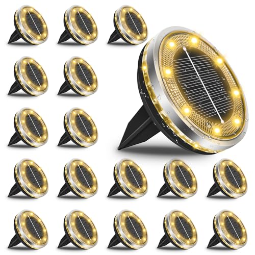 Bowfar 18 Stück Solar Bodenleuchten Aussen, IP65 Wasserdicht Solarlampen 12 LEDs Gartenbeleuchtung Solar Mit Upgrade Solarpanel, Warmweiß Solarleuchten für Garten, Rasen, Gehweg, Patio, Auffahrt von Bowfar