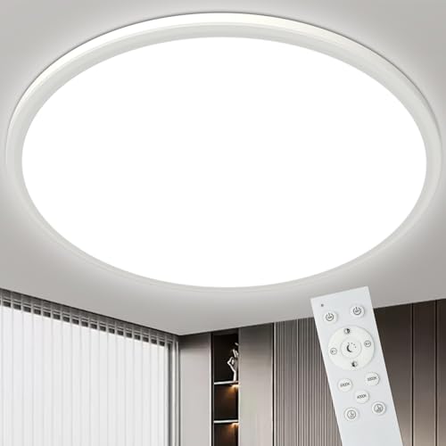 Bowfar 49CM Deckenlampe Led Deckenleuchte Flach, 46W Rund Deckenlampe Wohnzimmer 3000-6500K Ultra Dünn, Deckenleuchten mit Fernbedienung Dimmbar für Wohnzimmer Schlafzimmer Kinderzimmer Küche, Weiß von Bowfar