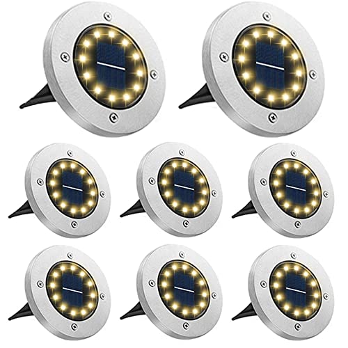 Bowfar 8 Stück Solar Bodenleuchten Aussen, Solarleuchten Garten mit 12 LEDs für Außen, 3000K Warmweiß Wasserdicht Led Solar Gartenleuchten, Solarlampen für Rasen Auffahrt Gehweg Patio Garden von Bowfar