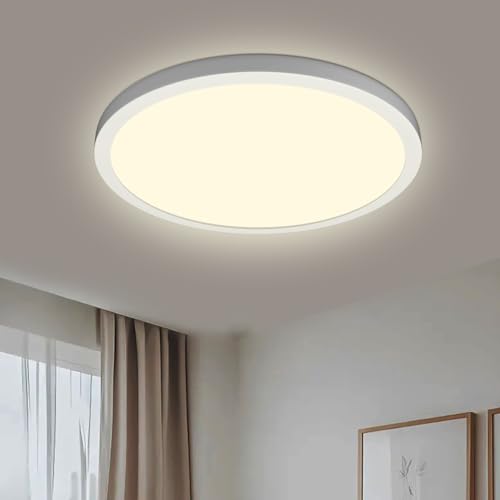 Bowfar LED Deckenleuchte, 24W 3000K Rund Deckenlampe Flach, Modern Küchenlampe IP44 Wasserfest Badlampe Ultra Dünn Schlafzimmer Lampe für Wohnzimmer Kinderzimmer Badezimmer Keller Ø18cm von Bowfar