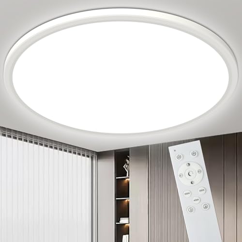 Bowfar LED Deckenleuchte, 36W Rund Deckenlampe Flach mit Fernbedienung Dimmbar 3000K-6500K, Modern Küchenlampe Ultra Dünn 2.5CM Schlafzimmer Lampe für Wohnzimmer Kinderzimmer Badezimmer Keller Ø39cm von Bowfar