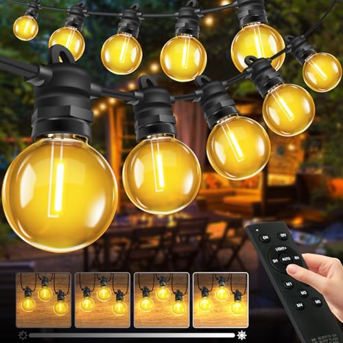 Bowfar Lichterkette Außen Strom, 15M G40 Glühbirnen Balkon Lichterketten Outdoor mit 25+2 Stk, IP68 Wasserdicht Dimmbar Pavillon String Lights mit Fernbedienung für Garten Terrasse Party Hochzeit von Bowfar