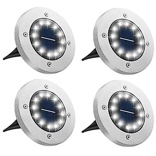 Bowfar 4 Stück Solar Bodenleuchten Aussen, Solarleuchten Garten mit 12 LEDs für Außen, 3000K Kaltweiß Wasserdicht Led Solar Gartenleuchten, Solarlampen für Rasen Auffahrt Gehweg Patio Garden von Bowfar