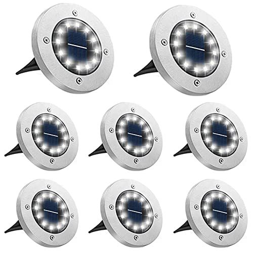 Bowfar 8 Stück Solar Bodenleuchten Aussen, Solarleuchten Garten mit 12 LEDs für Außen, 3000K Kaltweiß Wasserdicht Led Solar Gartenleuchten, Solarlampen für Rasen Auffahrt Gehweg Patio Garden von Bowfar