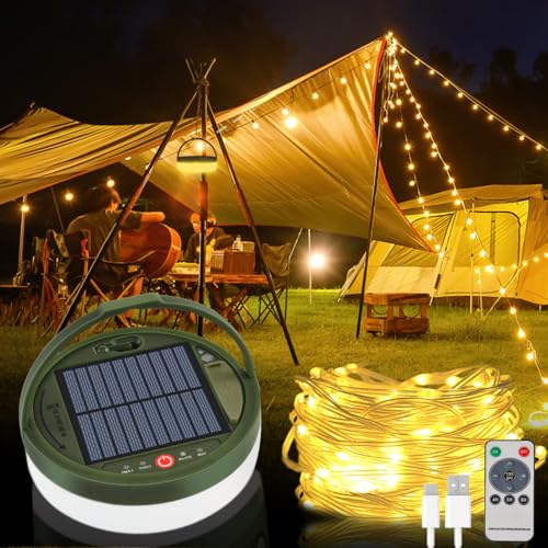 Bowfar Solar Camping Lichterkette Aussen 13M, 3600mAh Aufrollbar Campinglampe Solar mit Fernbedienung und USB Wiederaufladbare Bowfar Solar Camping Lichterkette Aussen 13M, 3600mAh Aufrollbar Campinglampe Solar mit Fernbedienung und USB Wiederaufladbare von Bowfar