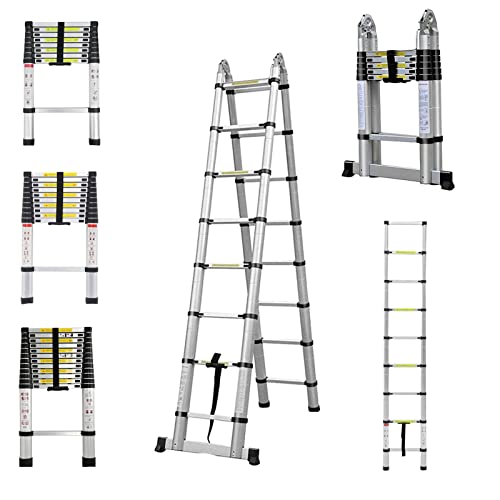 5m Teleskopleiter Trittleiter 2,5m + 2,5m Klappleiter, robuste Aluminium-Ausziehleiter für Zuhause, Büro, Dachboden, Wohnmobil, platzsparend, 150 kg Tragfähigkeit, EN131-zertifiziert von Bowose