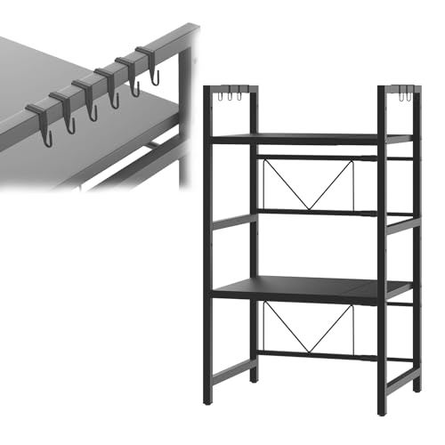 Bowose 3-Stufiges Erweiterbares Mikrowellen, Verstellbarer MikrowellenstäNder, Mit 6 Haken/Schneidebrett-Halter/Lappenhalter, Aufbewahrungsregale füR TöPfe, Pfannen Und Grill von Bowose