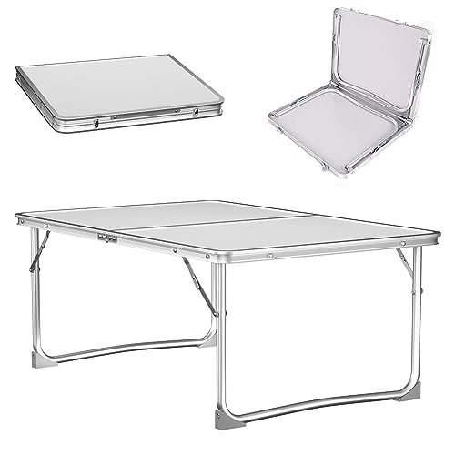 Bowose 60 x 40CM Aluminium-Betttisch Laptop-Tisch für Bett, Klapptisch Camping-Tisch Leichter tragbarer Gartentisch für Picknick, Angeln, Grillen, platzsparend, 40kg Belastbarkeit (Weiß) von Bowose