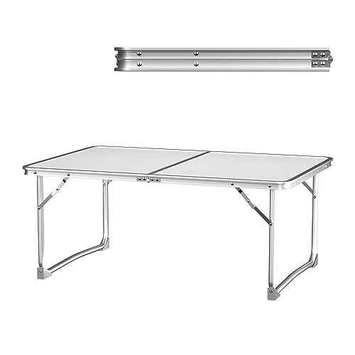 Bowose 60x40cm Klapptisch Frühstückstablett Laptoptisch fürs Bett, einfach in der Hälfte zu Falten, platzsparend, Aluminium 40kg belastbar, Leichter tragbarer Betttisch mit Schutzfüßen (Weiß) von Bowose