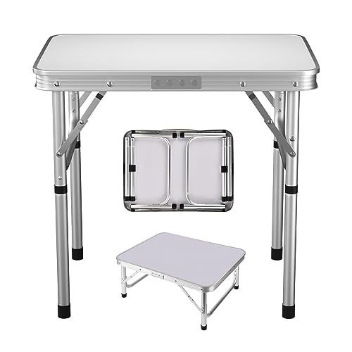 Campingtisch Aluminium-Klapptisch 60cm x 45cm, höhenverstellbar, Leichter Gartentisch, 20kg Belastbarkeit, Faltbarer Campingtisch leicht zu transportieren, für Haus, Garten, Büro (Weiß) von Bowose