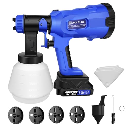 Elektro Lackierpistole Farbsprüher mit 1000ml abnehmbarem Behälter, leicht zu reinigen, 4 Kupferdüsen und 3 Muster, 1500mAh Akku, blau von Bowose