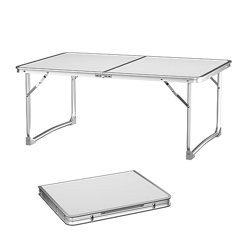 Klapptisch 60CM X 40CM Aluminium Falten in der Hälfte Tabelle, tragbare Frühstückstisch für Bett, Sofa, Garten, platzsparende Frühstückstablett Essenstablett mit Füßen (weiß) von Bowose