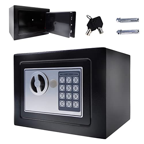 Kleine Elektronischer Safe 4,6L Tresor, Schwarz, Digitaler elektrischer Sicherheitssafe mit 2 Schlüsseln, PIN-Code Einstellung, Geldaufbewahrungsbox aus Stahl für Bargeld, Schmuck, Uhren Sparen von Bowose