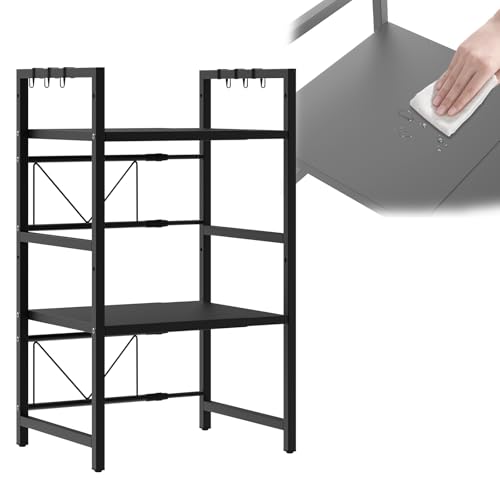 Mikrowellenregal, In Breite Und HöHe Verstellbarer KüChenstäNder, 3-Stufiger MikrowellenstäNder Mit Haken, Stahl-KüChenregal, Kaffee-Station-Organizer, Schwarz Mikrowellenregal, In Breite Und HöHe Verstellbarer KüChenstäNder, 3-Stufiger MikrowellenstäNder Mit Haken, Stahl-KüChenregal, Kaffee-Station-Organizer, Schwarz von Bowose