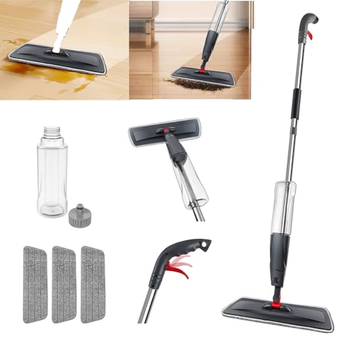 Sprühmop Flash Speed Mop,Microfaser Flat Power Mop mit 3 austauschbaren Pads,Bodenwischer Wet&Dry Floor Cleaning Mop mit 360° drehbarem Kopf & 700 ml Tank für Laminatboden/Haushaltsreinigung von Bowose