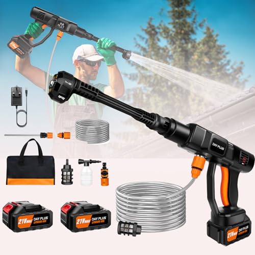 Tragbare Wasserpistole mit Dual 3000 mAh Akku,Waschmaschine mit 270L/H Max Flow Rate,Kompaktes kabelloses Waschgerät mit 6-IN-1 Sprühern,Waschpistole für Möbelreinigung/Autowäsche von Bowose