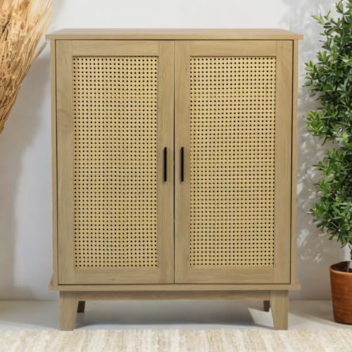 Box and Beyond Kommode aus Eukalyptus – Türen aus Geflecht – Natur – 80 x 34 x 96 cm – FSC 100% von Box and Beyond