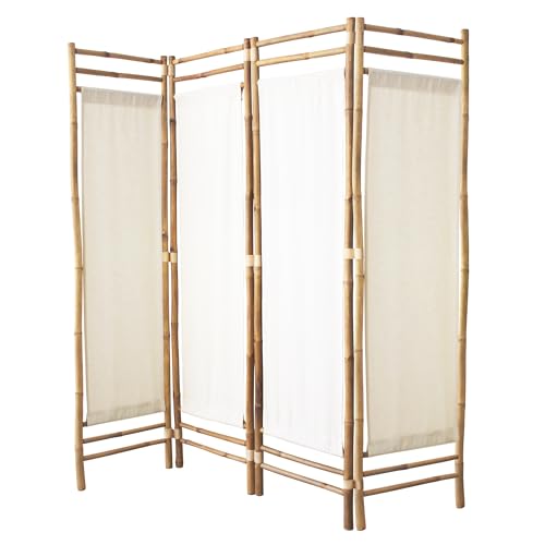 Box and Beyond - - Paravent - 160 x 160 cm - Raumteiler aus Leinwand und Bambus - Paravent 4 Paneele - Paravent Schlafzimmer, Wohnzimmer - Trennwand - herausnehmba von Box and Beyond