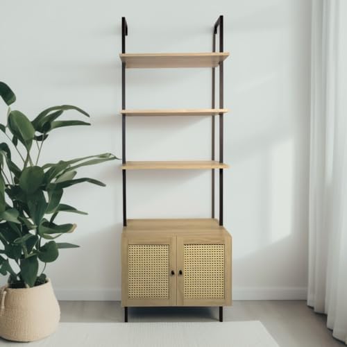Box and Beyond Regal aus Metall und Eukalyptus – 3 Einlegeböden – 1 Kommode Eukalyptus und Gefäß – Wandmontage – Schwarz – FSC 70% – 60 x 35 x 184 cm von Box and Beyond