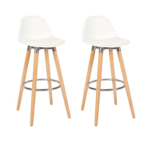 Box and Beyond Set mit 2 Barhocker aus Holz, hohe Barstühle, Küchenstühle - Höhe 91 cm - Weißer Hocker mit Fußstütze Box and Beyond Set mit 2 Barhocker aus Holz, hohe Barstühle, Küchenstühle - Höhe 91 cm - Weißer Hocker mit Fußstütze von Box and Beyond