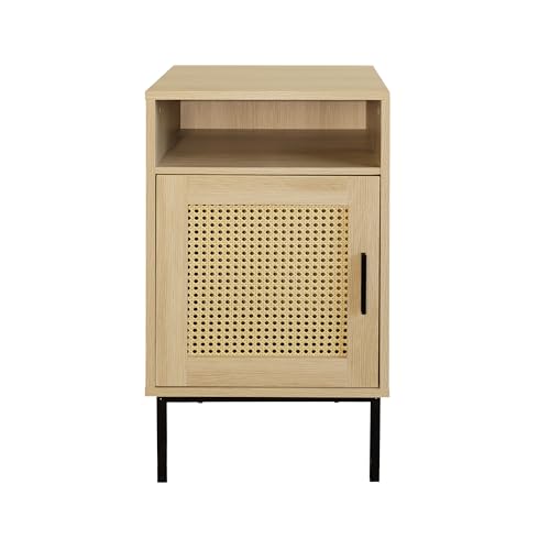 Box and beyond - Nachttisch aus Holz mit Gitter, 69 x 40 x 40 cm, Metallbeine, offenes Fach und Schrank von Box and Beyond