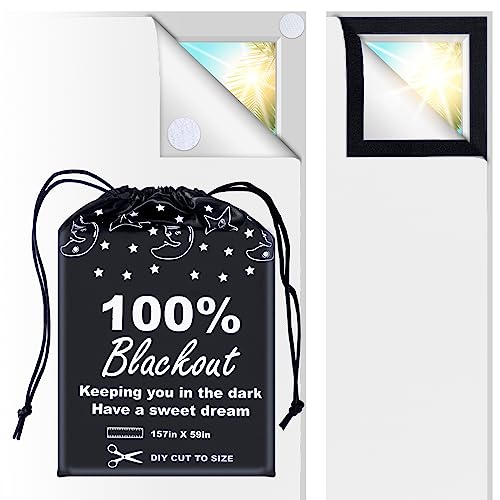 Verdunkelungsrollo, 100 % weiß, 398,8 x 149,9 cm, für Vorhänge, Fensterabdeckung, DIY auf jede Größe oder Form zuschneidbar, Klettverschluss, tragbare Taschen für Reisen, Licht- und UV-blockierend, von BoxElfos