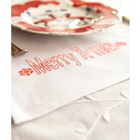 Servietten | Weiß, 40X40cm Bestickt Mit Merry X-Mas Oder It's Christmas Time, 4Er Set von BoxOneEmbroidery