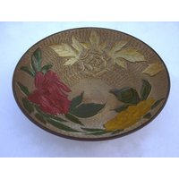 Ausgefallene Vintage Schale Aus Kunststoff Mit Blumenmuster Im Relief, Um 1950, Schrulliges Geschenk von BoxV