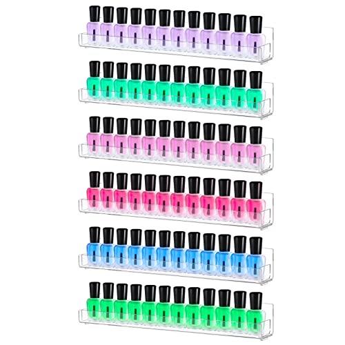 Boxalls Acryl Nagellack Racks, 6 Packung Wandhalterung 72 Flaschen, Klarer Nagellack Display Regal Organizer, Nagellack Halter Lagerung mit abnehmbaren Anti Rutschenden Endeinsätzen von Boxalls