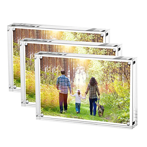 Boxalls Bilderrahmen 10 x 15 cm(4 x 6 inch)-3er Set, Acryl Magnetischer Fotorahmen, Doppelseitiges Rahmenloser Rahmen, Klares, für den Desktop von Boxalls