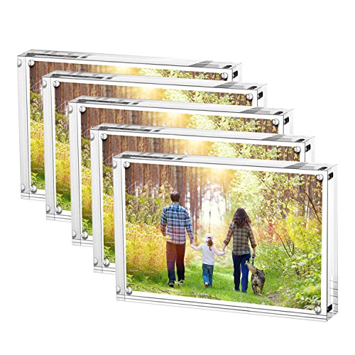 Boxalls Bilderrahmen 15 x 20 cm(6 x 8 inch)-5er Set, Acryl Magnetischer Fotorahmen, Doppelseitiges Rahmenloser Rahmen, Klares, für den Desktop von Boxalls