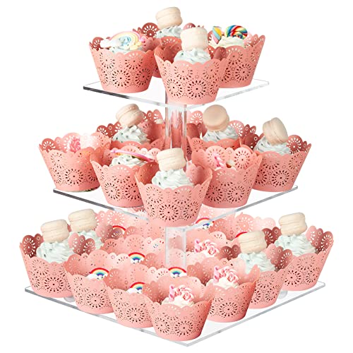 Boxalls Cupcake-Ständer, 3 Etagen, quadratisch, Acryl, Cupcake-Display-Ständer, transparent, Dessert-Gebäckturm für Hochzeit, Geburtstag, Mottoparty, Babyparty von Boxalls