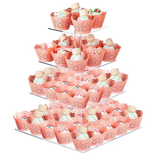 Cupcake-Ständer, 4 Etagen, quadratisch, Acryl, Cupcake-Display-Ständer, transparenter Dessert-Turm für Hochzeit, Geburtstag, Mottoparty, Babyparty von Boxalls