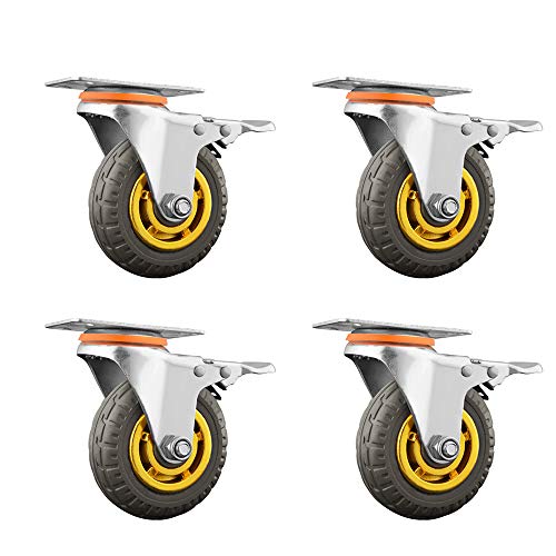 Rollen (4er-Pack) Leises, verschleißfestes Rad, Polyurethan, 3 Zoll, 4 Zoll Universalrad mit Bremse, tragendes Rad, elastisches Gummi-Dämpfungsrad von Boxbit
