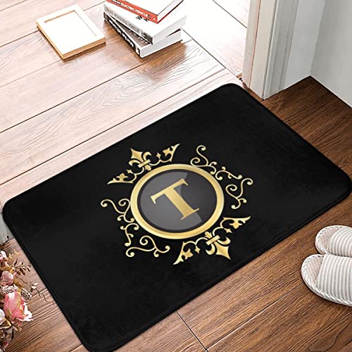 fußmatte innen außen fussmatte Buchstabe T Monogramm Luxus Gold Fußmatte Schlafzimmer Willkommen Teppich Eingang Schwarz Golden Bodenteppich Türmatte deko Wohnzimmer Zimmer deko von Boxbit