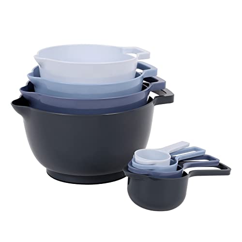 BoxedHome 8er-Set Rührschüssel,Blau Kunststoff Salatschüssel rutschfest, Multifunktionsmisch schüssel, Servierschalen für Küche 8-teiliges(4 Rührschüsseln mit 4 Messlöffel),Blau von BoxedHome