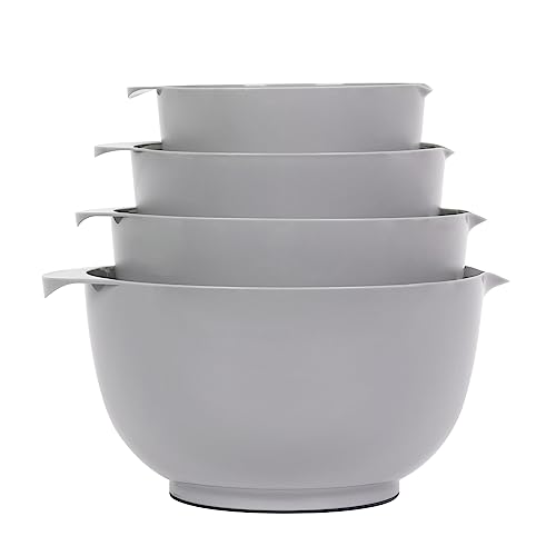 BoxedHome Grau Rührschüssel Set Mixing Bowl Set Kunststoff Salatschüssel rutschfest stapelbar Servierschalen für Küche 4-teiliges Rührschüssel-Set von BoxedHome