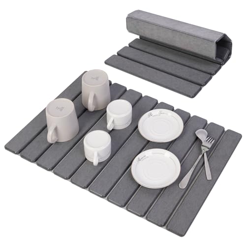 BoxedHome Große Stein-Abtropfmatten für Küchentheke, 60x40cm Wasserabsorbierende Kieselgur Matte Küche, Abtropfmatte Geschirr, Faltbare Spülbeckenmatte Abtropfmatte (Dunkelgrau) von BoxedHome