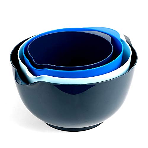 BoxedHome Mixing Bowl Blau Set Rührschüssel Set Kunststoff Salatschüssel rutschfest stapelbar Servierschalen für Küche Rührschüssel 4-teiliges Wiederverwendbare von BoxedHome