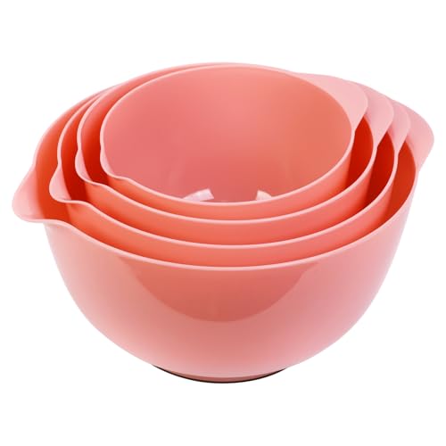 BoxedHome Mixing Bowl Set Rührschüssel Set Kunststoff Salatschüssel rutschfest stapelbar Servierschalen für Küche Rührschüssel-Set 4-teiliges Pfirsich Rosa Wiederverwendbare Rührschüssel von BoxedHome